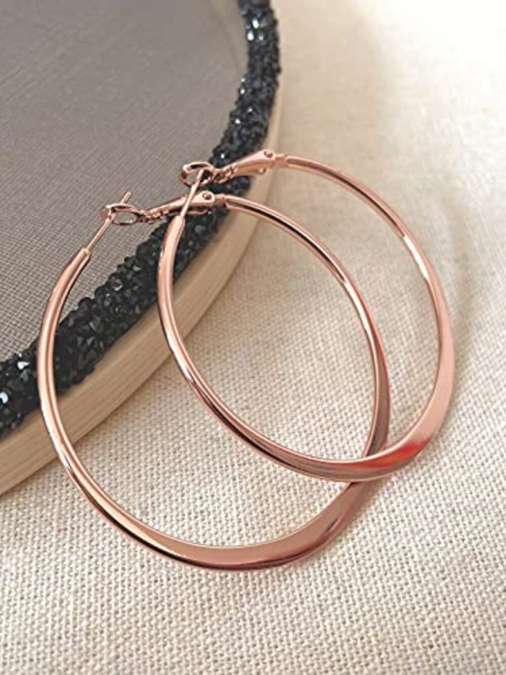 New - Rose Gold Hoop Earrings for Women, Fashion Round Lightweight Hoops Earring